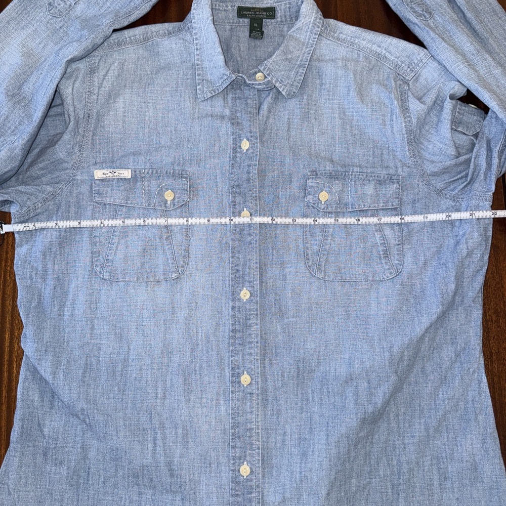 Lauren Jeans Co Ralph Lauren Shirt Women XL Blue Chambray Blouse Cowgirl Vintage - Picture 9 of 10